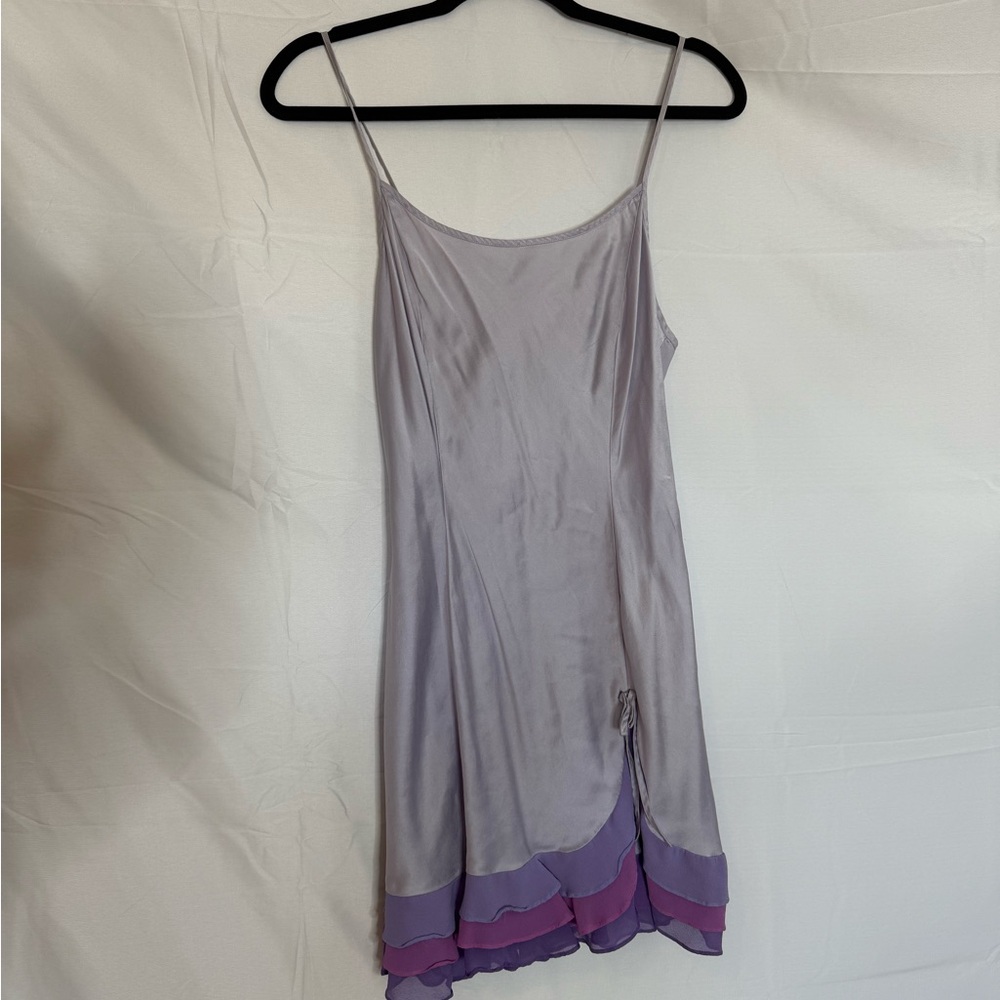 Victoria Secret 100% Silk y2k purple pink Ruffle Slip Dress w/ side slit